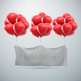 红色气球吊着留白布条 情人节横幅