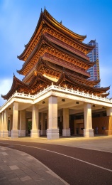 广西南宁民生广场畅游阁城市风光建筑夜景