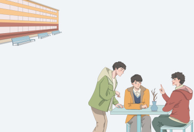 教育校园教学楼男孩讨论小组清新风背景