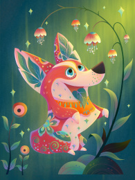 可爱装饰性几何动物柯基插画