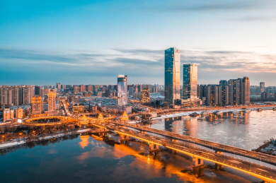 中国黑龙江哈尔滨市夜景航拍