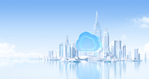 科技蓝浅色未来城市建筑云计算3D场景