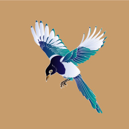 国潮七夕飞鸟喜鹊工笔白描矢量中国风插画