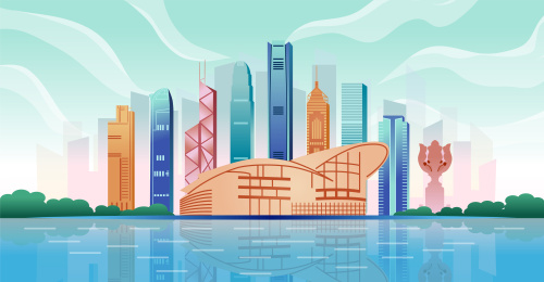中国大湾区香港城市商务科技城市彩色矢量插