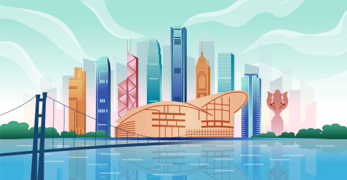 中国大湾区香港城市商务科技城市彩色矢量插