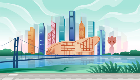 中国大湾区香港城市商务科技城市彩色矢量插