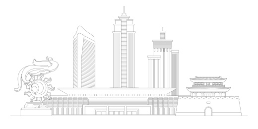 荆州标志建筑描边插画