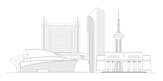 东营标志建筑描边插画