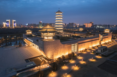 江苏扬州大运河博物馆航拍夜景