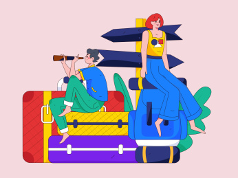 节假日旅游出行人物互联网背景矢量手绘插画