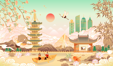 江苏无锡城市地标建筑插画