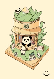 端午节熊猫在粽子店营业