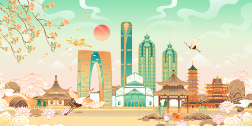 江苏苏州城市地标建筑插画
