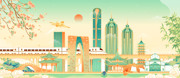 江苏苏州城市地标建筑插画