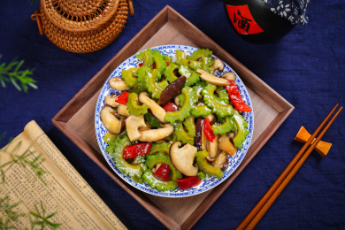 家常小炒素食菜肴小炒凉瓜香菇