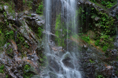 户外崖壁上瀑布特写，福建龙岩