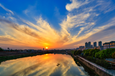  江西玉山金沙溪晚霞夜景风光   