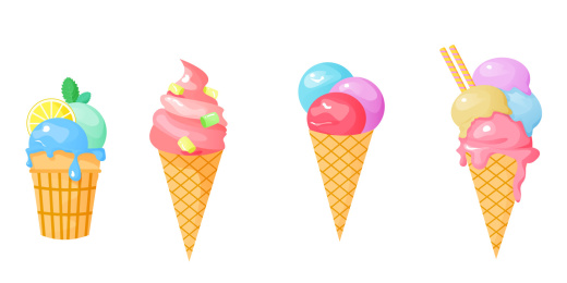 夏季五彩缤纷冰淇淋雪糕西瓜矢量插画元素