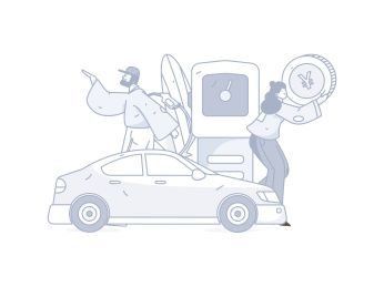 为汽车加油获得优惠的人物矢量互联网运营手