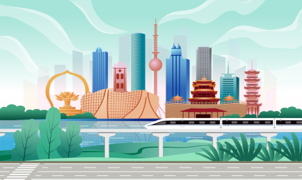  中国江苏省徐州市商务科技城市彩色插画