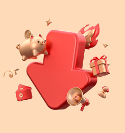 红金色直降降价箭头电商促销活动元素堆3D