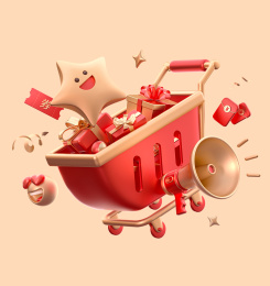 红金色购物车电商促销活动元素堆3D场景