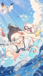 言之岛插画-发现漂流瓶