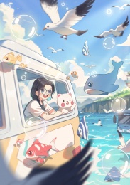 言之岛插画-海上公交车