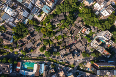 广东深圳甘坑客家小镇航拍