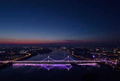 长沙湘江三汊矶大桥夜景航拍