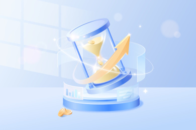 流出金币的沙漏倒计时和上升箭头