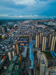 贵港的港北区城市傍晚航拍