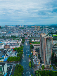贵港的港北区城市傍晚航拍