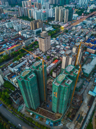 贵港的港北区城市傍晚航拍
