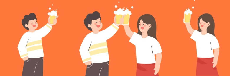 男生女生拿着啤酒举杯庆祝 干杯碰杯
