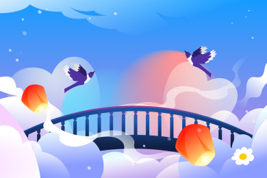 七夕情人节牛郎织女鹊桥相会爱情人物插画