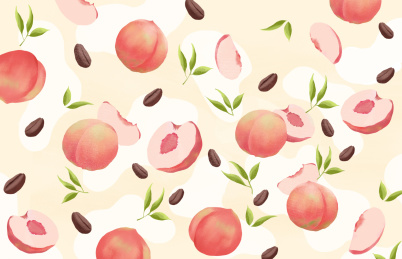 白桃乌龙茶咖啡水蜜桃无缝插画背景素材