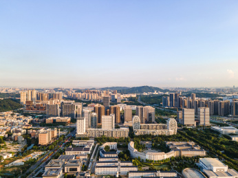 中国广州萝岗香雪商业建筑群城市天际线航拍