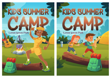 快乐夏令营卡通插画海报