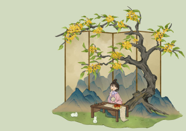 中秋桂花树下赏景插画