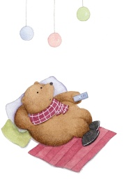 手绘水彩儿童插画手拿遥控器的小熊