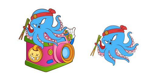 卡通潮流海神章鱼相机寿司游戏元素插画