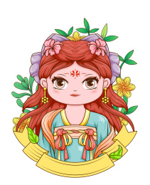 Q版古风女生半身插画 矢量风格插画