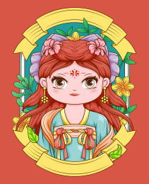 Q版古风女生半身插画 矢量风格插画