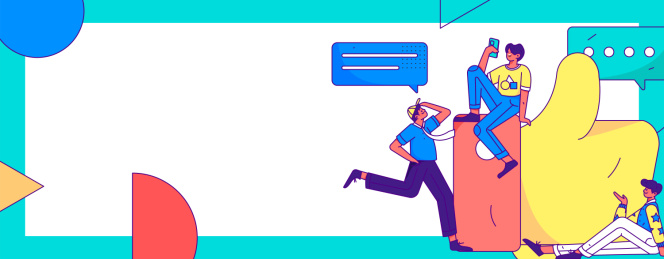 朋友通过虚拟网络社交沟通商业扁平矢量场景