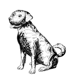 12生肖版画插画-狗