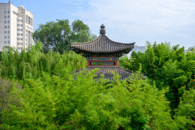 夏季河南许昌文庙春秋楼园林风光