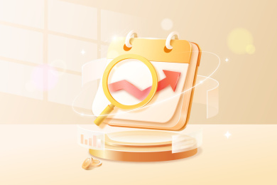 日历上的放大镜和上升箭头