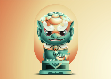 母石狮子矢量卡通形象插画