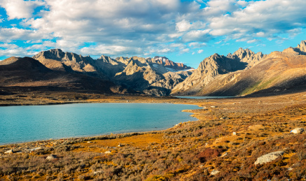 四川甘孜州海子山下姐妹湖湖畔美景